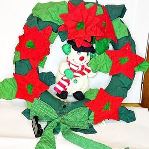 Vintage 1993 Musical Cloth Snowman Wreath by Jet General Christmas Untested